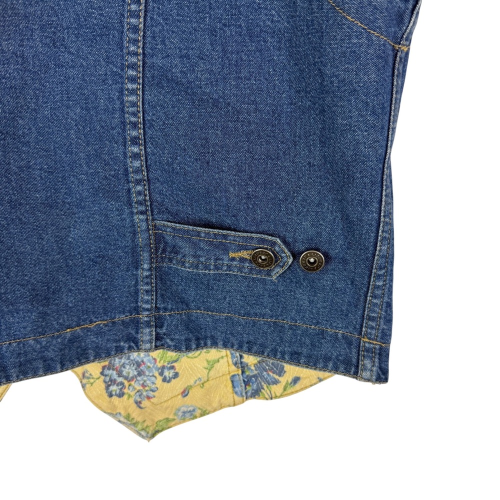 Lizwear Women's Large Reversible Denim Floral Vest Blue Yellow Zip Up Cotton - Picture 9 of 13